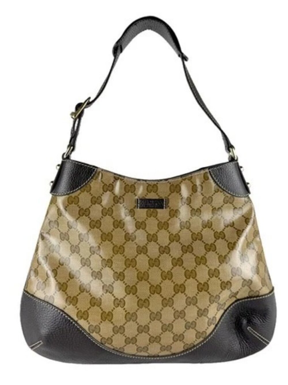 Auth GUCCI GG Crystal Shoulder Bag Brown Coated Canvas/Leather/Goldtone - z9573